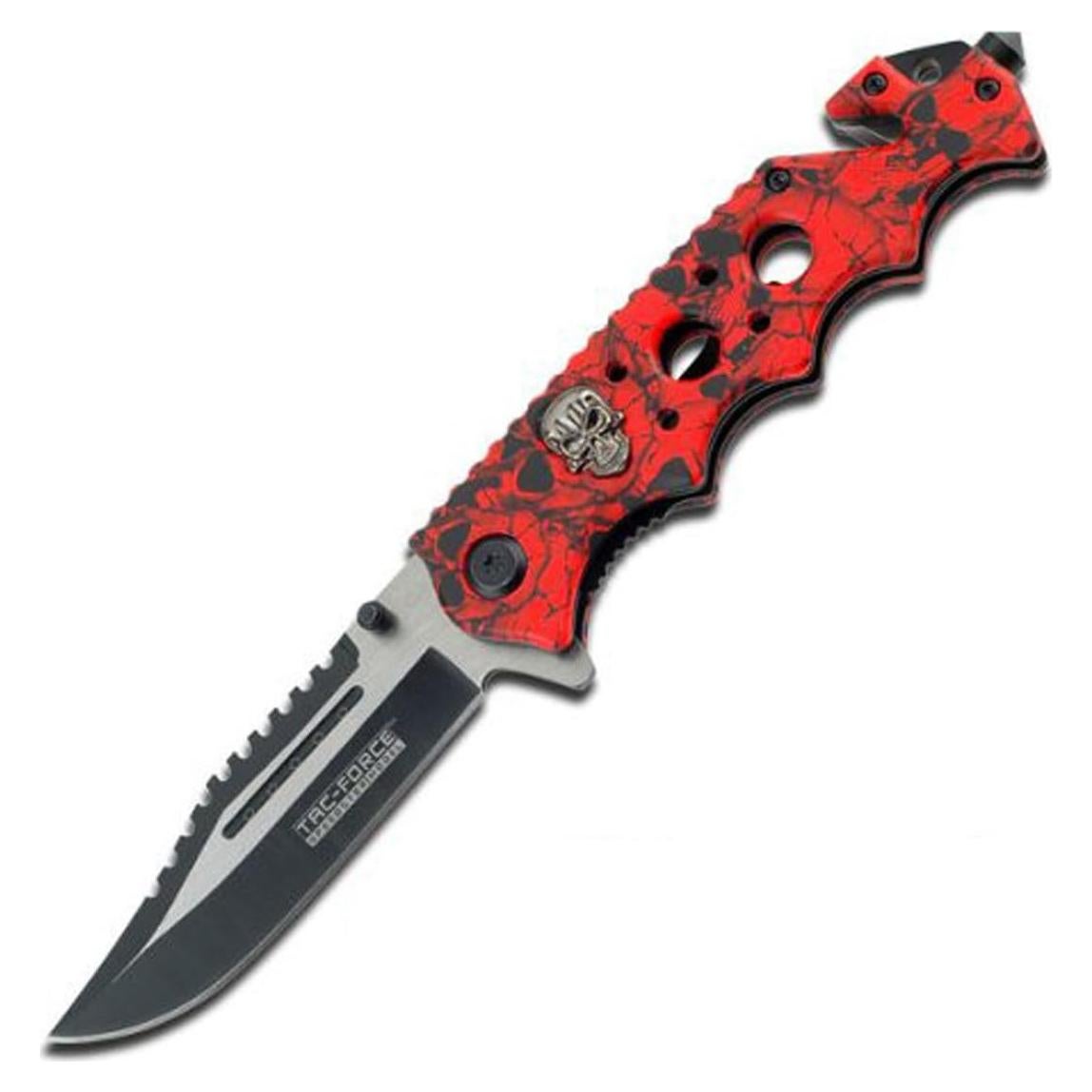 Cuchillo de bolsillo Tac Force con apertura asistida y calavera roja