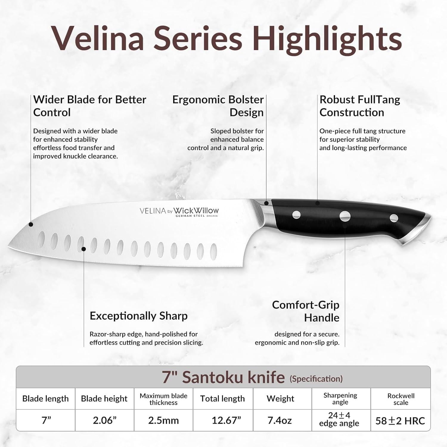 Cuchillo Santoku WICKWILLOW 17.78 cm Acero Alemán Ultra Afilado
