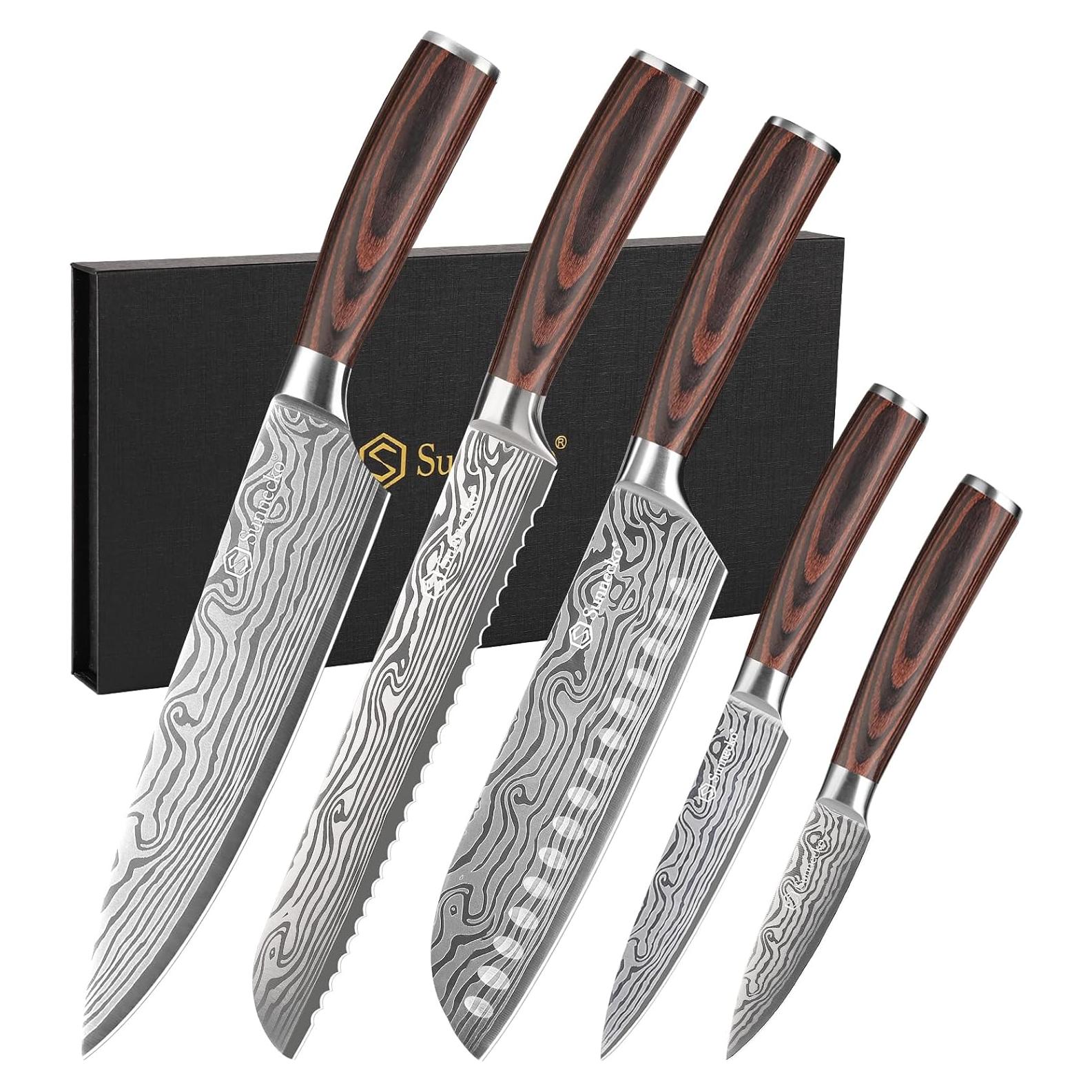 Juego de cuchillos de cocina Sunnecko 5 piezas acero inoxidable