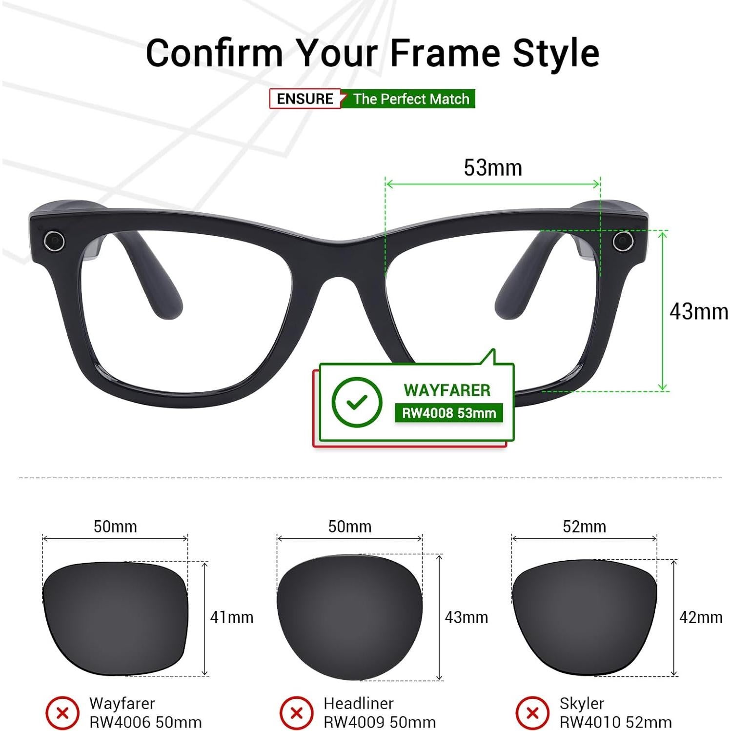 Lentes de Reemplazo Mryok para Ray-Ban Meta Wayfarer 53mm