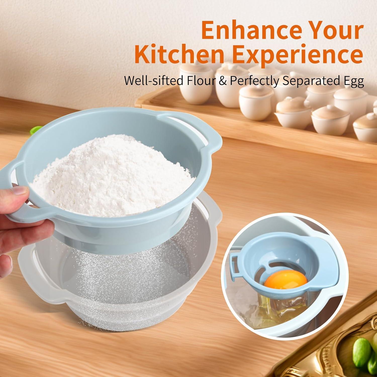 Juego de Herramientas de Hornear 4 en 1 SOPHREPT - Tamiz, Separador, Tazón Mezclador, Raspador