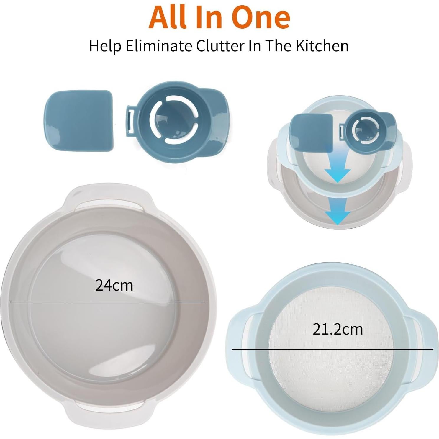 Juego de Herramientas de Hornear 4 en 1 SOPHREPT - Tamiz, Separador, Tazón Mezclador, Raspador