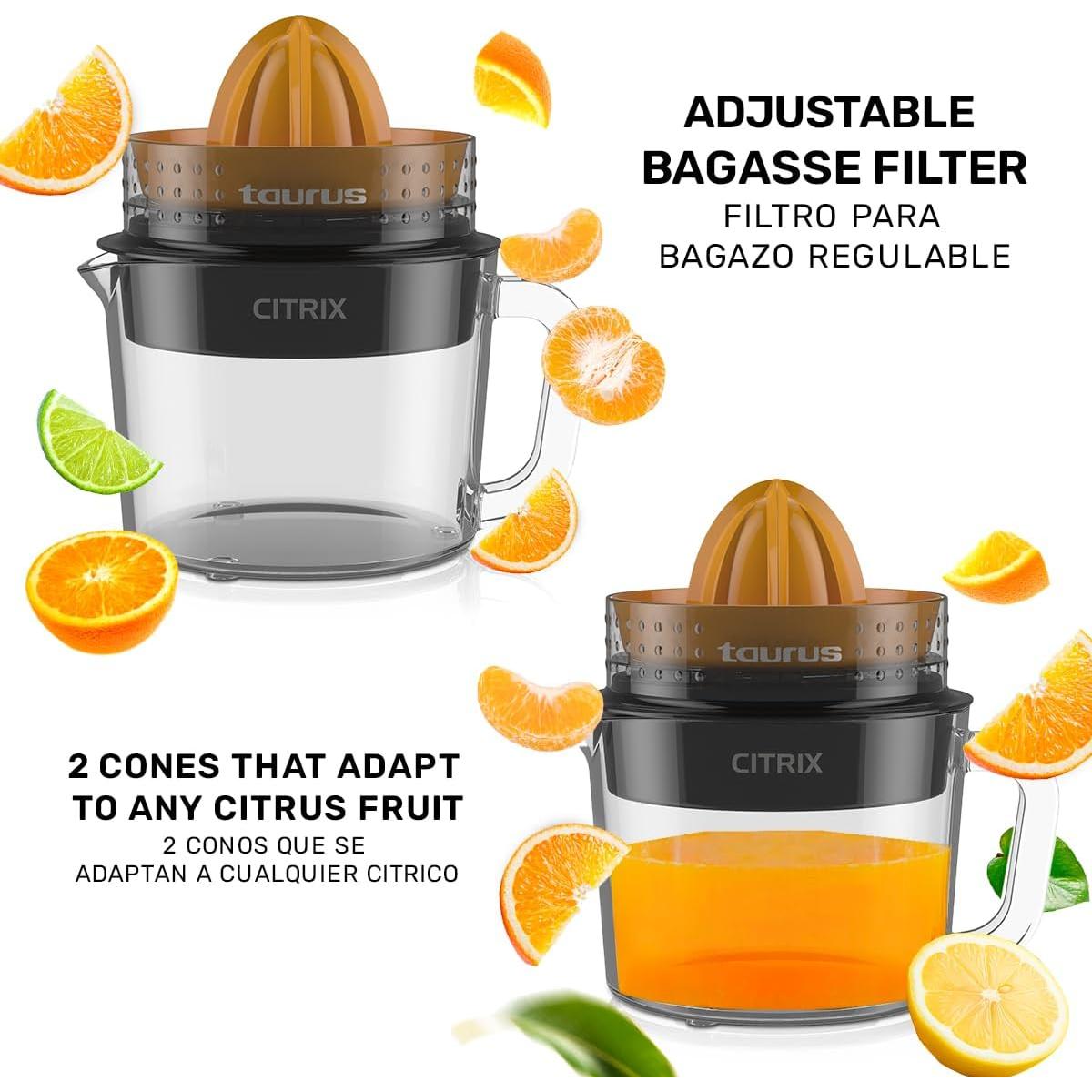 Exprimidor de Cítricos Taurus CITRIX 1L Vidrio Naranja Negro