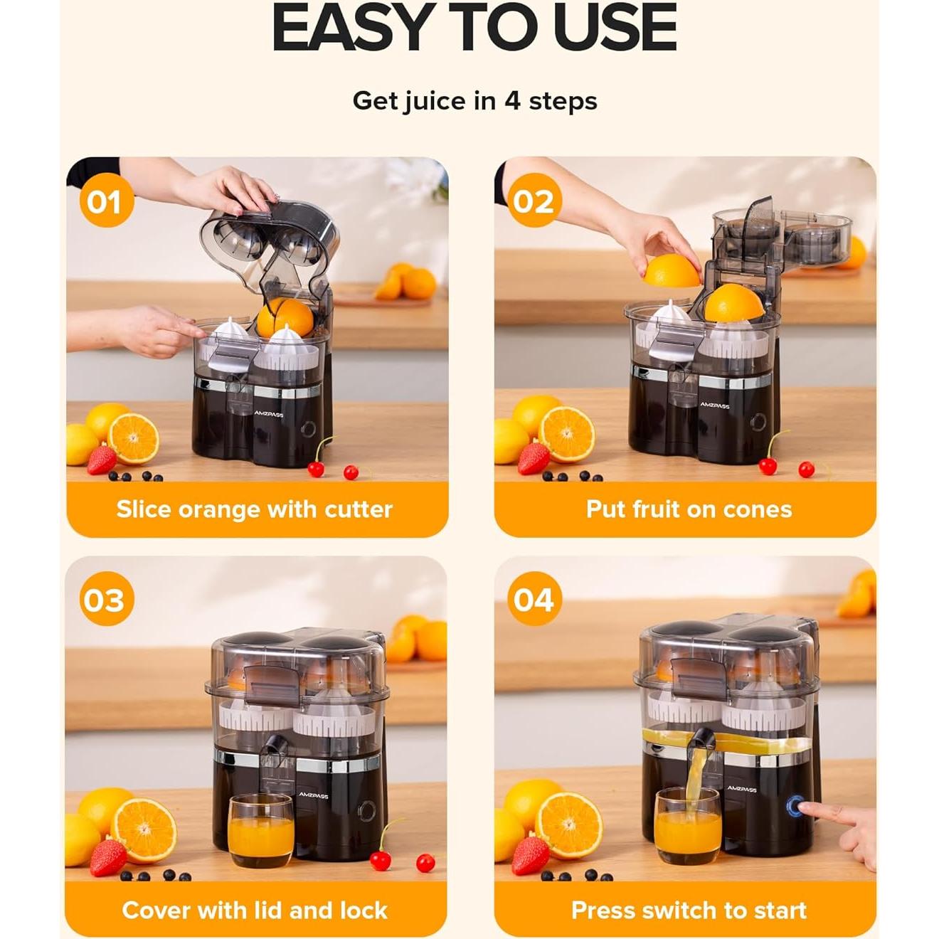 Exprimidor Eléctrico de Cítricos Amzpass Doble Cabeza 100W