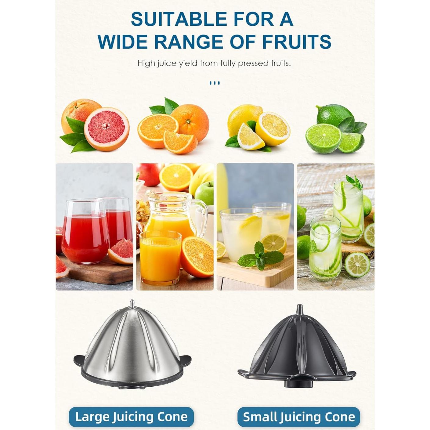 Exprimidor Eléctrico de Cítricos QCen, 348g, Antigoteo, Fácil Limpieza