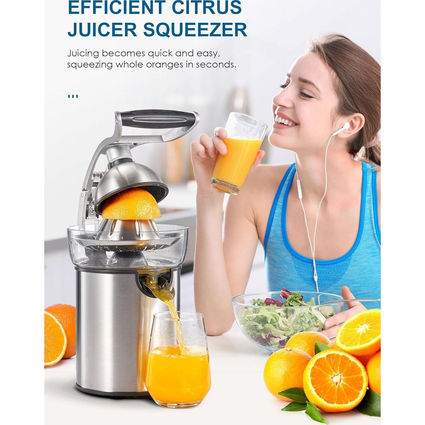 Exprimidor Eléctrico de Cítricos QCen, 348g, Antigoteo, Fácil Limpieza