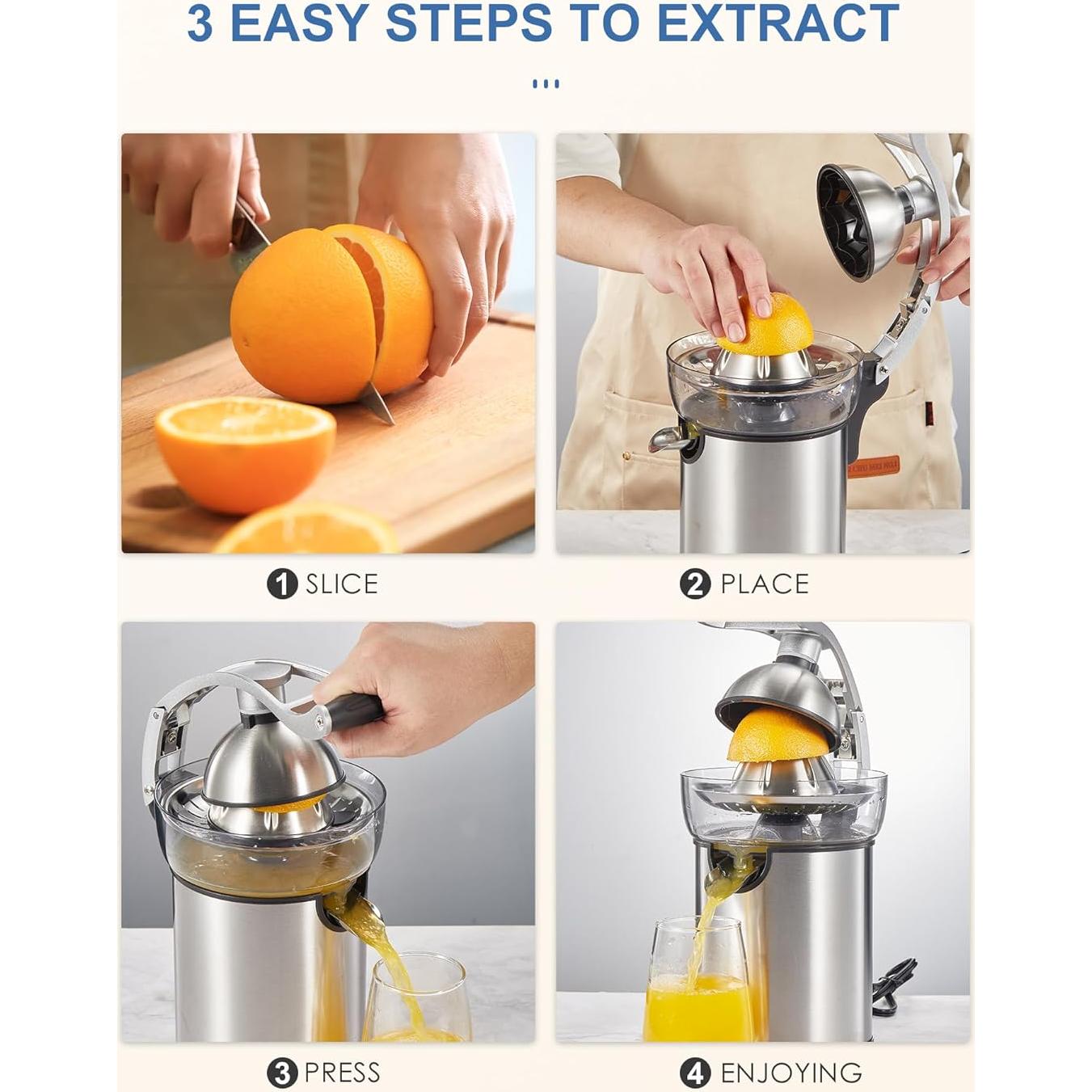 Exprimidor Eléctrico de Cítricos QCen, 348g, Antigoteo, Fácil Limpieza