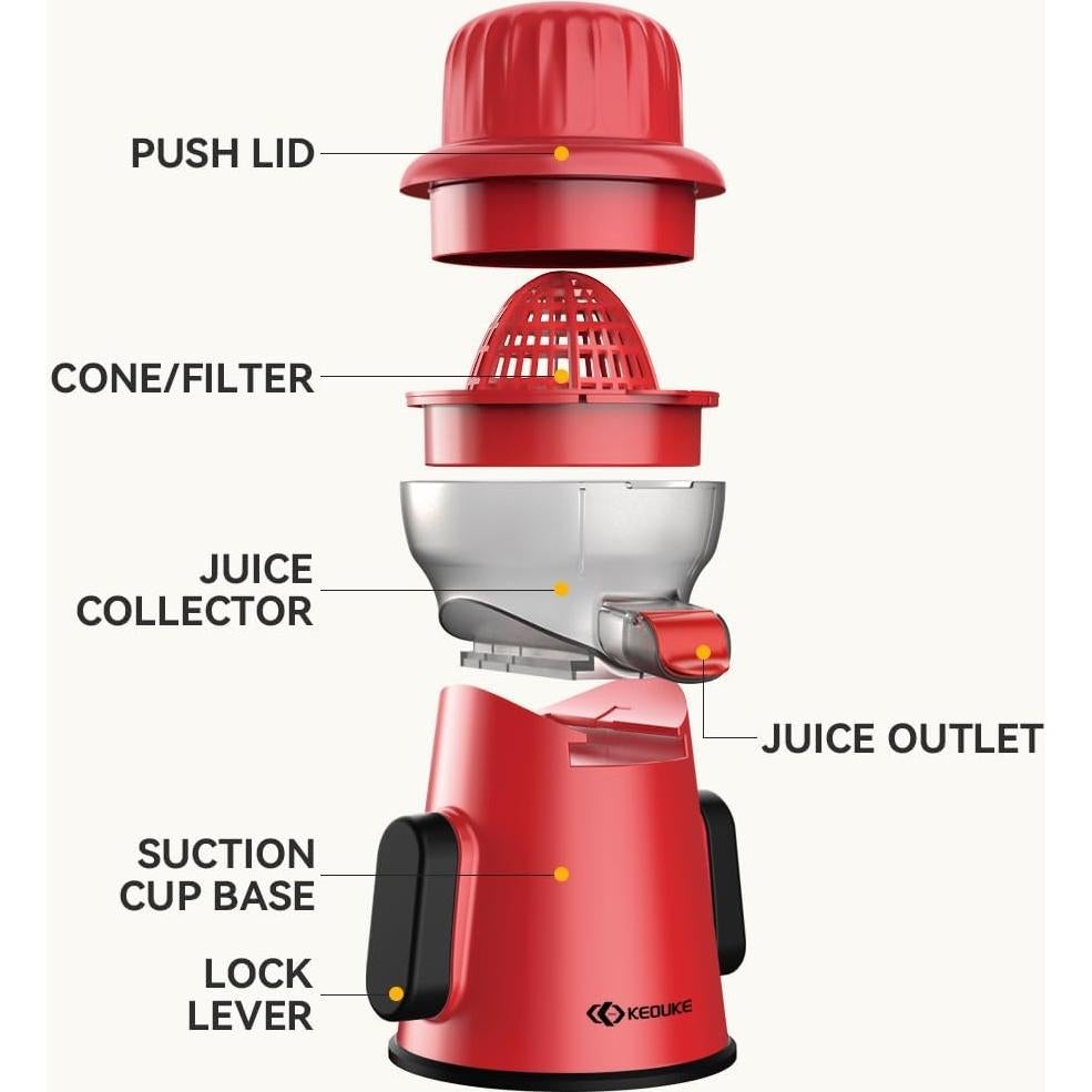 Exprimidor Manual de Cítricos KEOUKE - Rojo, 0.75 kg, Fácil Limpieza