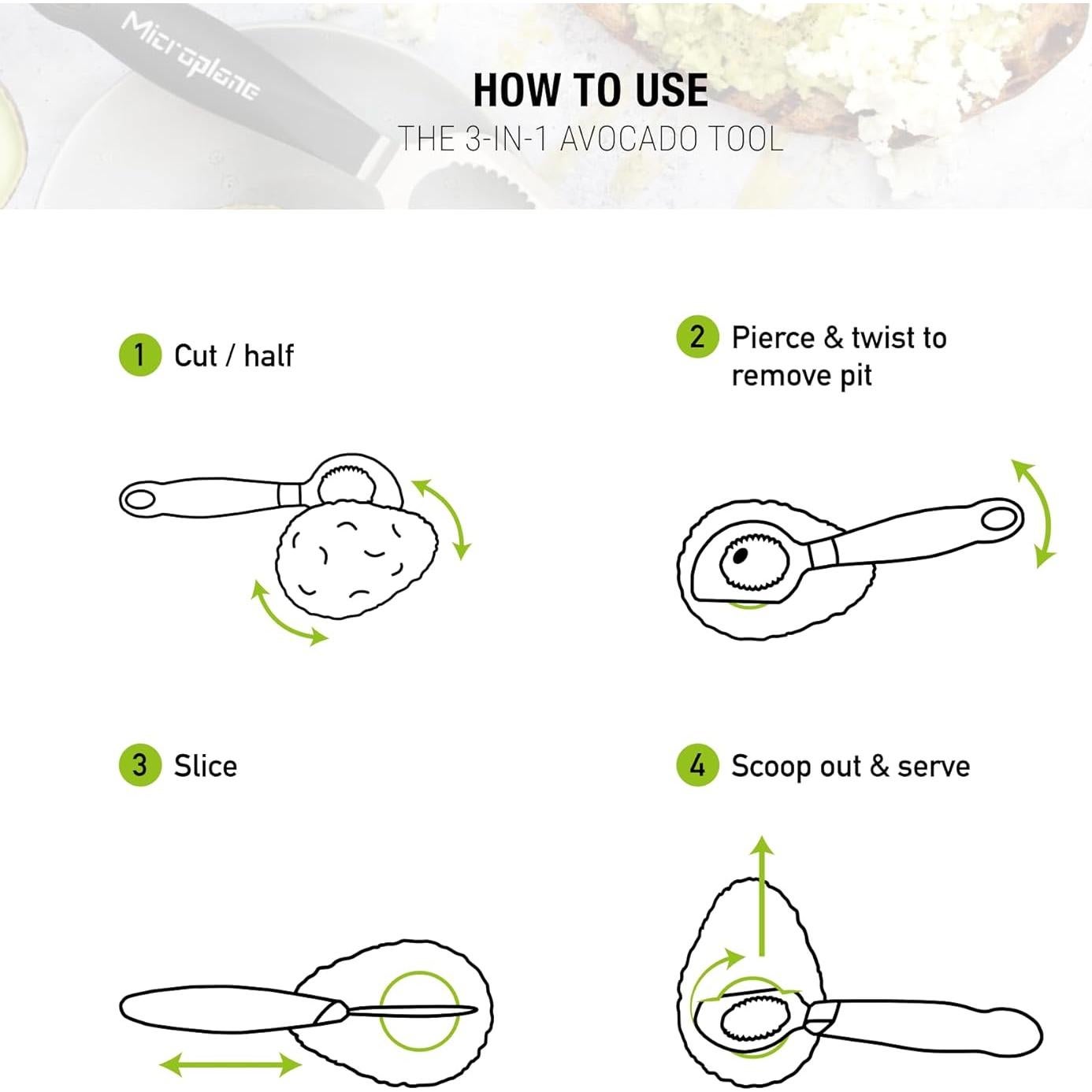 Cortador de Aguacate Microplane 3 en 1 Acero Inoxidable