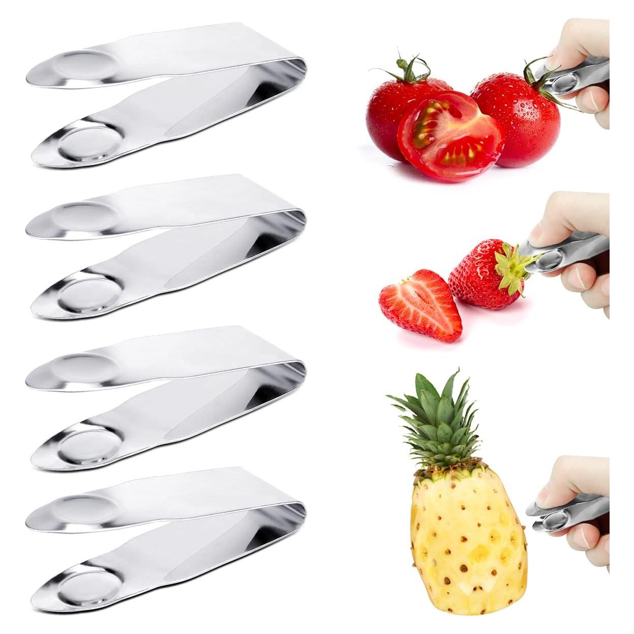 DOERDO Removedor de Tallos de Fresa y Tomate - 4 Piezas Acero Inoxidable