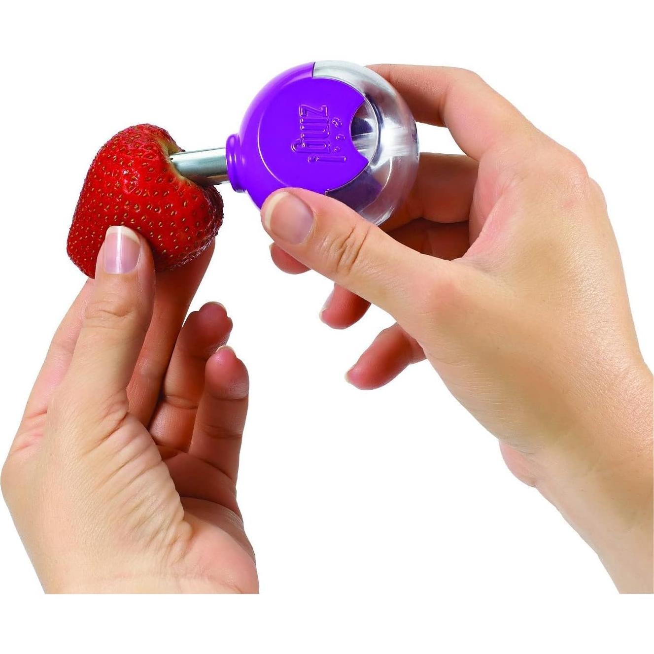 Descorazonador de Fresas con Reservorio Rojo - Almacena 25 Núcleos