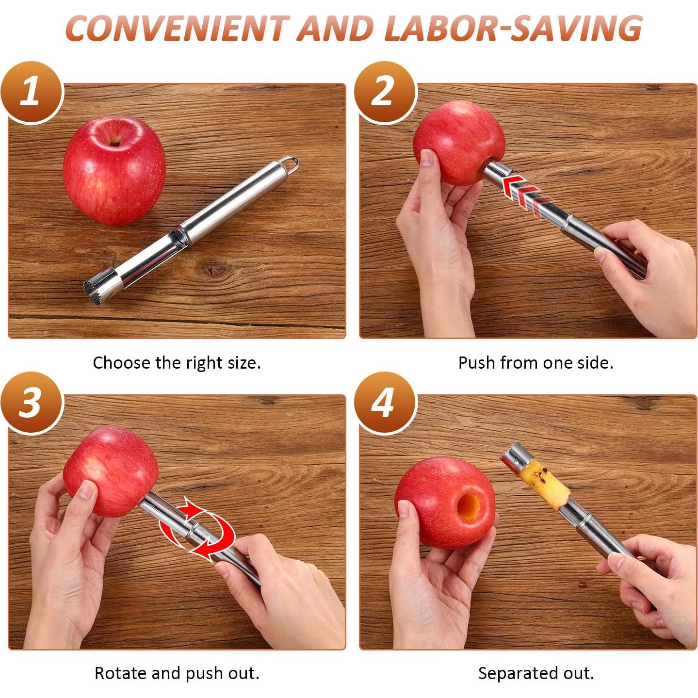 Juego de 4 Descorazonadores de Frutas Mudder de Acero Inoxidable