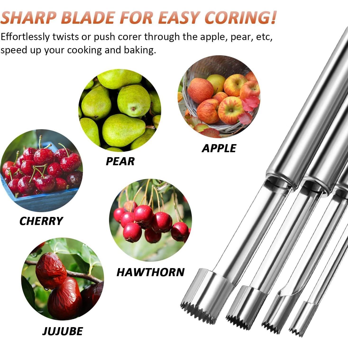 Juego de 4 Descorazonadores de Frutas Mudder de Acero Inoxidable