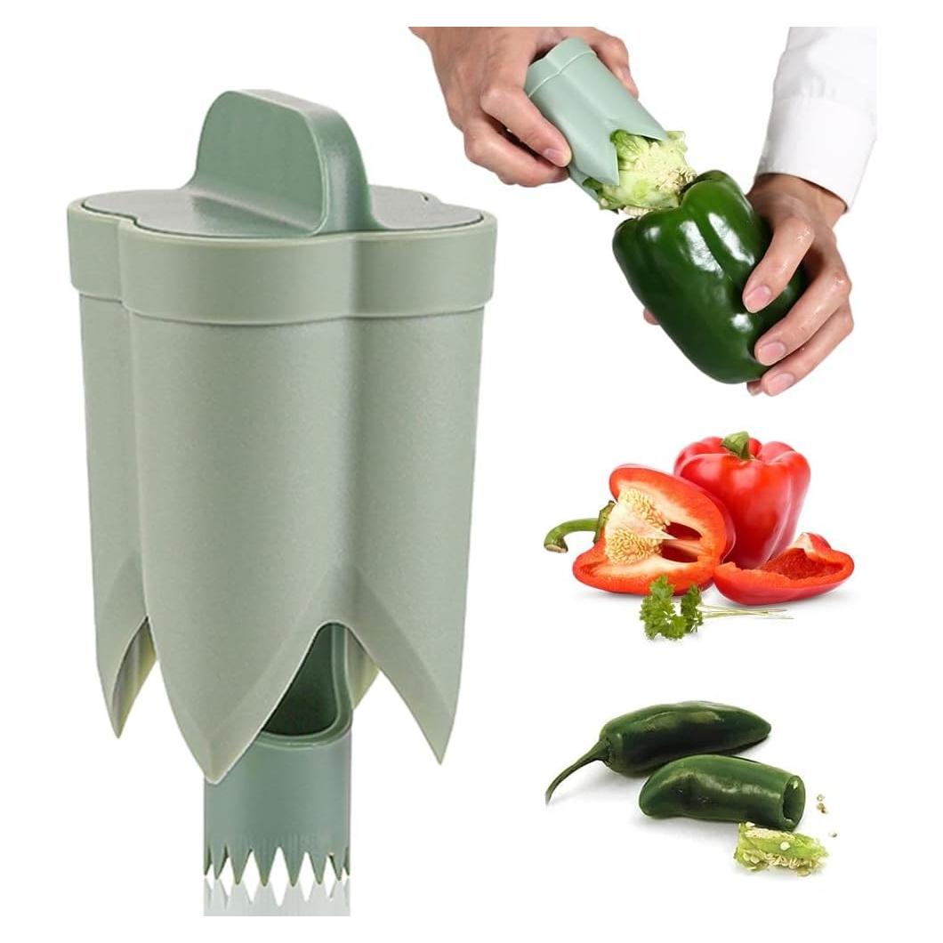 Pepper Seed Corer Remover, 2025 New 2 in 1 Fruit Pepper Corer Bell Pepper Corer Seed Remover Tool, Pepper Deseeder Bell Pepper Corer Tool Pepper Cutter for Vegetables Kitchen Gadget (1)