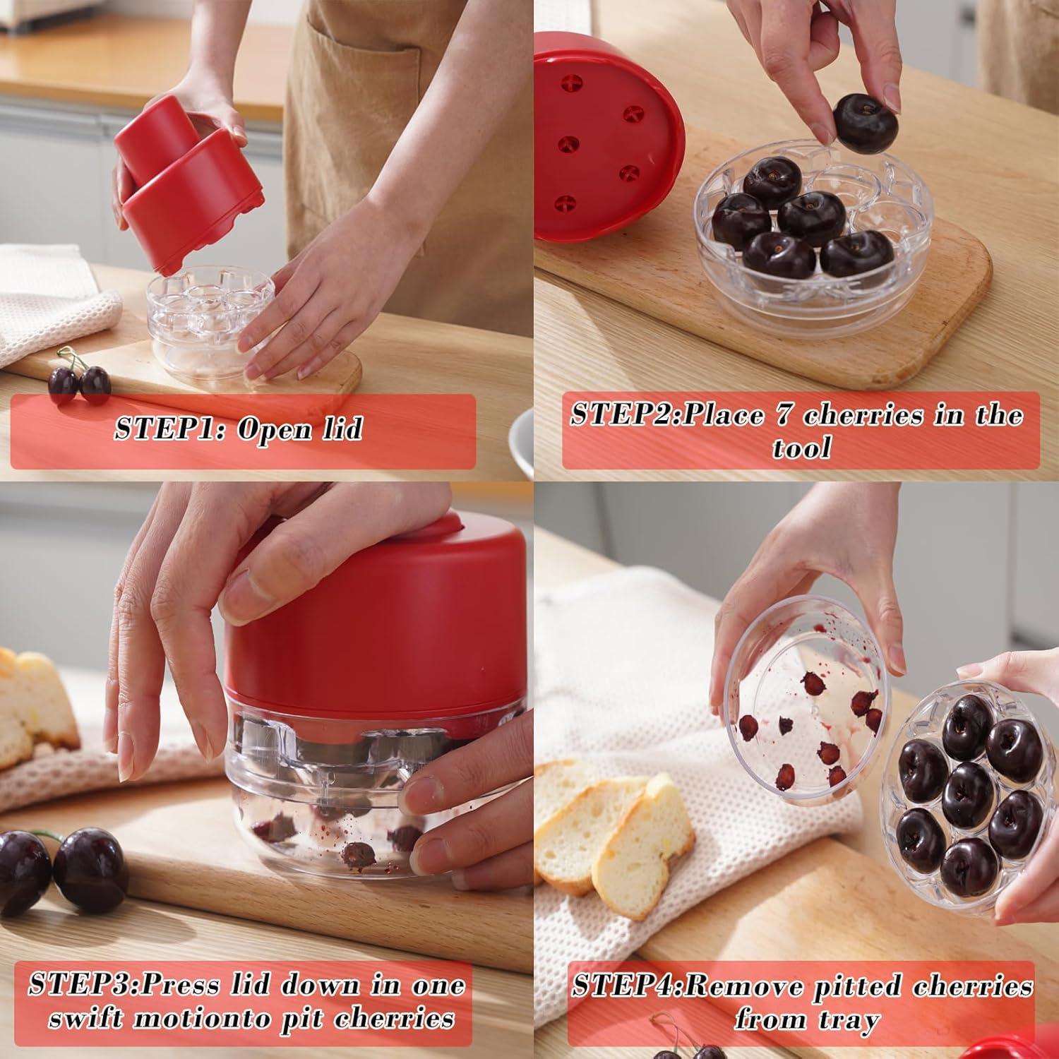 Deshuesador de Cerezas Firjuty Rojo, Multifuncional para 7 Cerezas