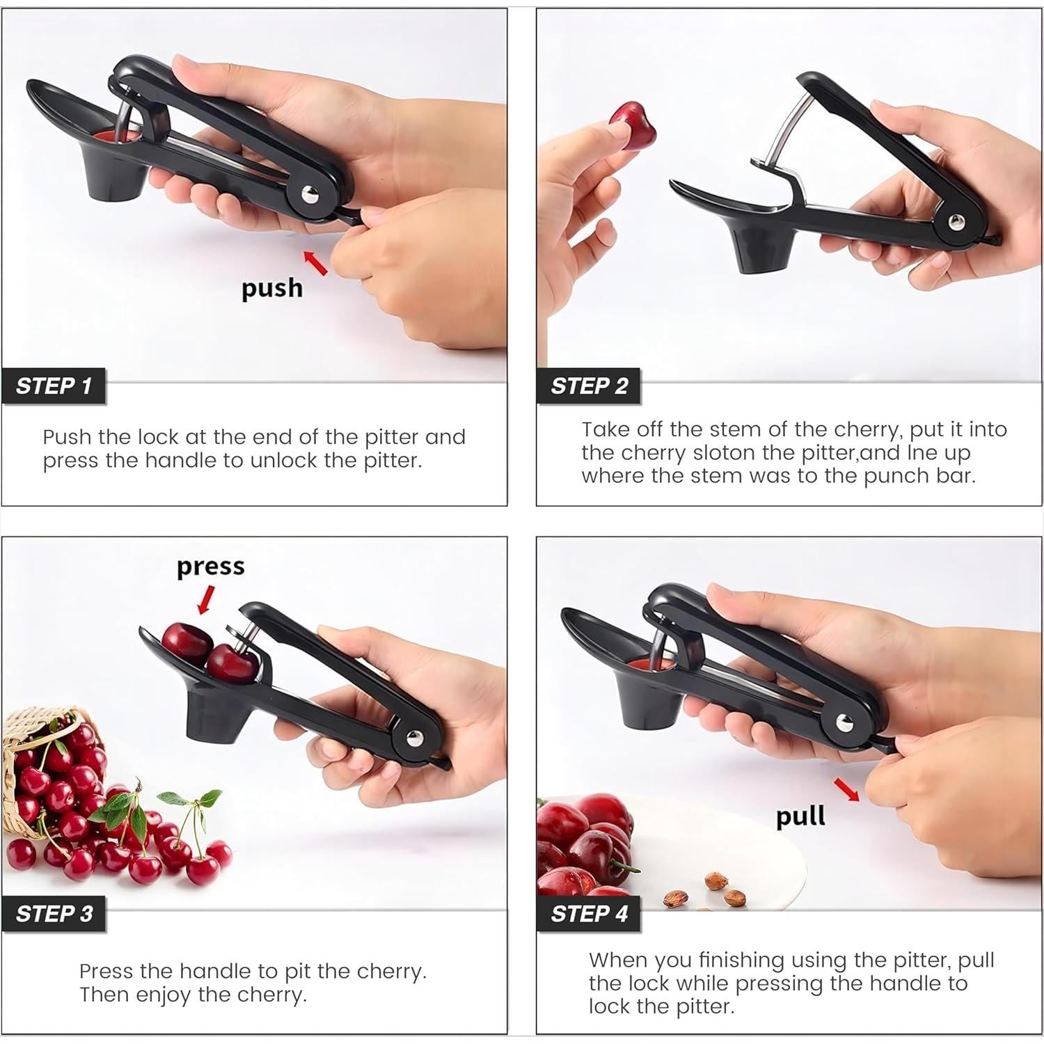 Deshuesador de Cereza Wdaxze Negro - Acero Inoxidable, 20 cm