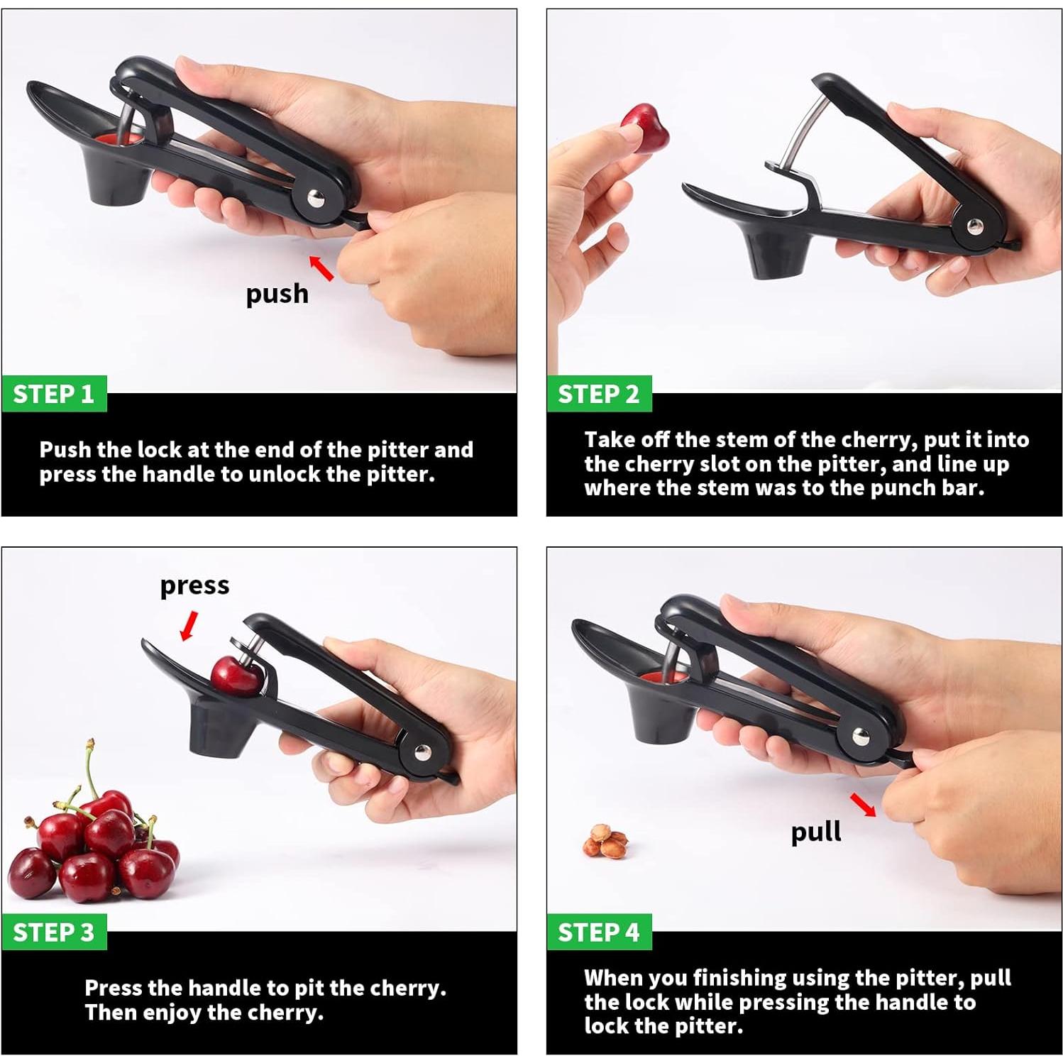 2 Deshuesadoras de Cereza KABUDA Acero Inoxidable Negro Verde