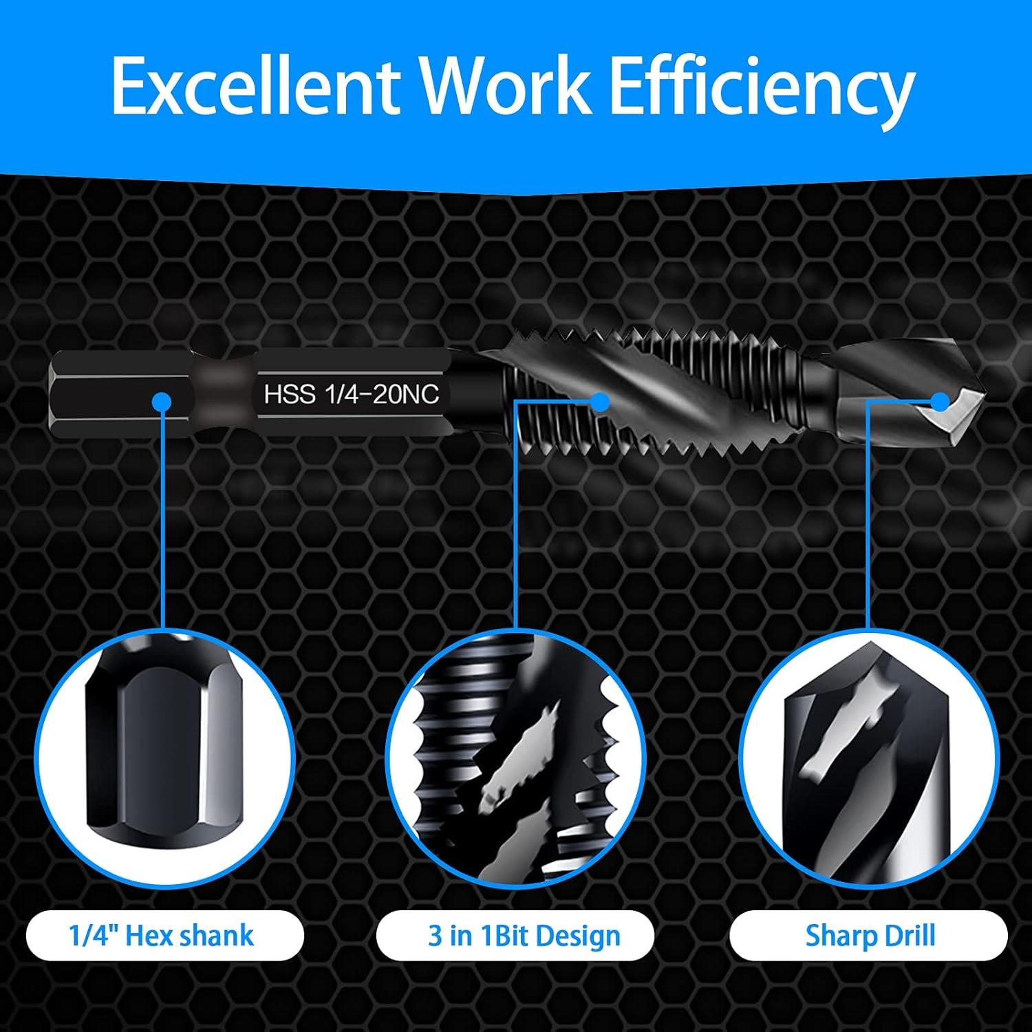 Juego de 6 Brocas y Machos Combinados DKIBBITH 1/4-20NC