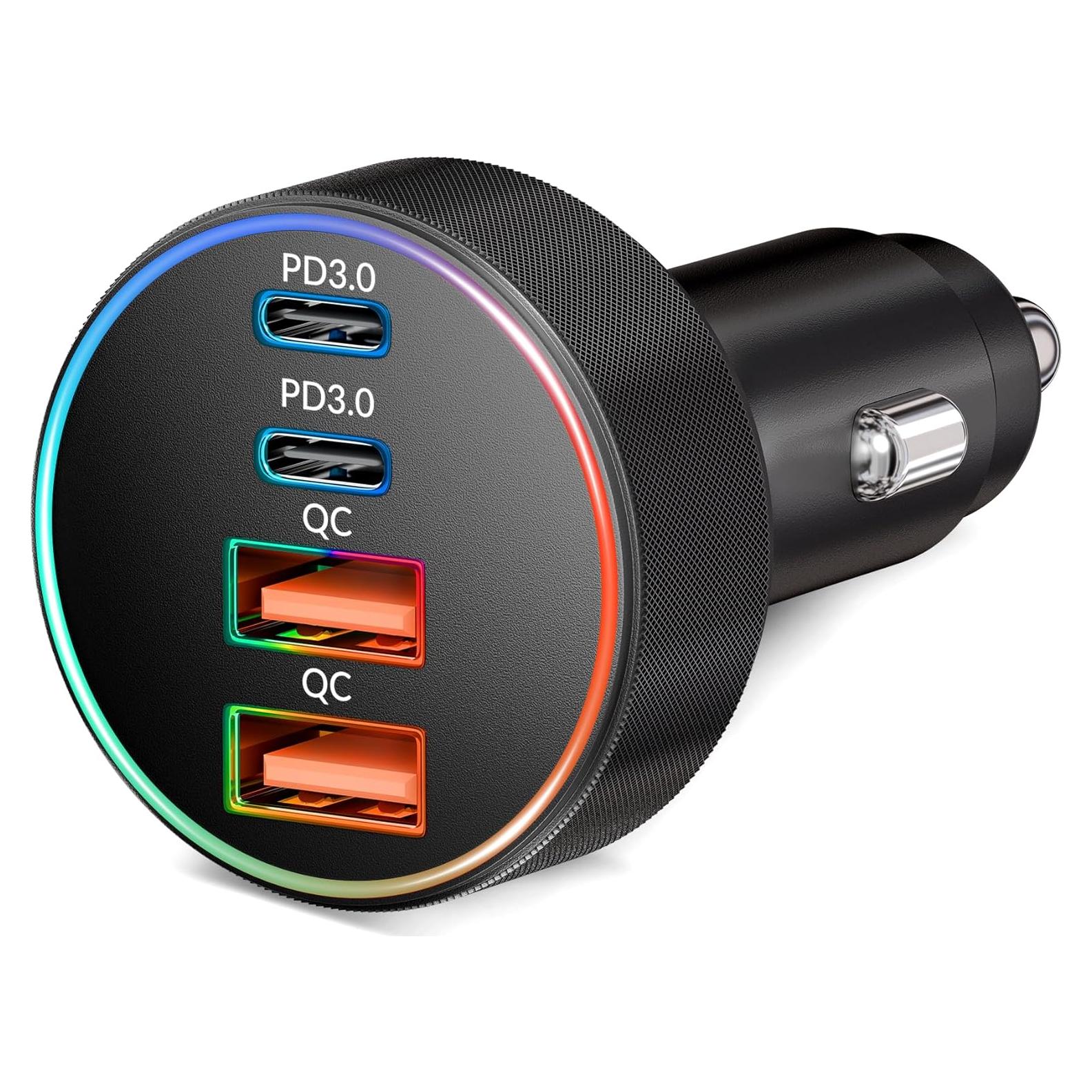 Cargador de Coche USB C 90W 4 Puertos Rápido Heyuan