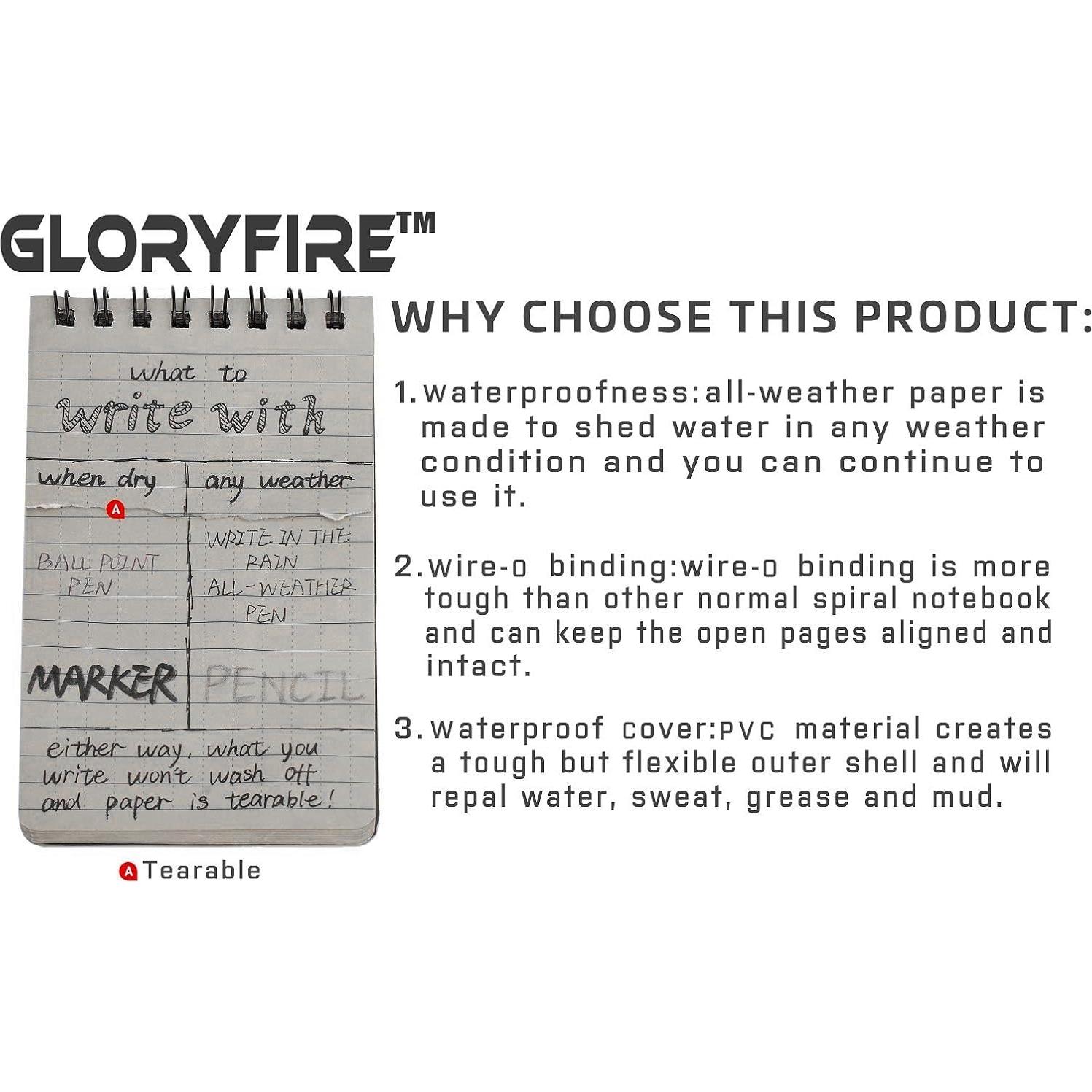Cuaderno Impermeable Gloryfire Táctico 3x5" 5pcs para Todo Clima