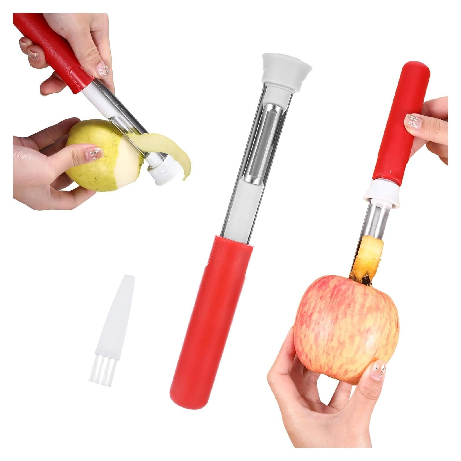 Descorazonador y Pelador de Manzana 2 en 1 Acero Inoxidable Rojo