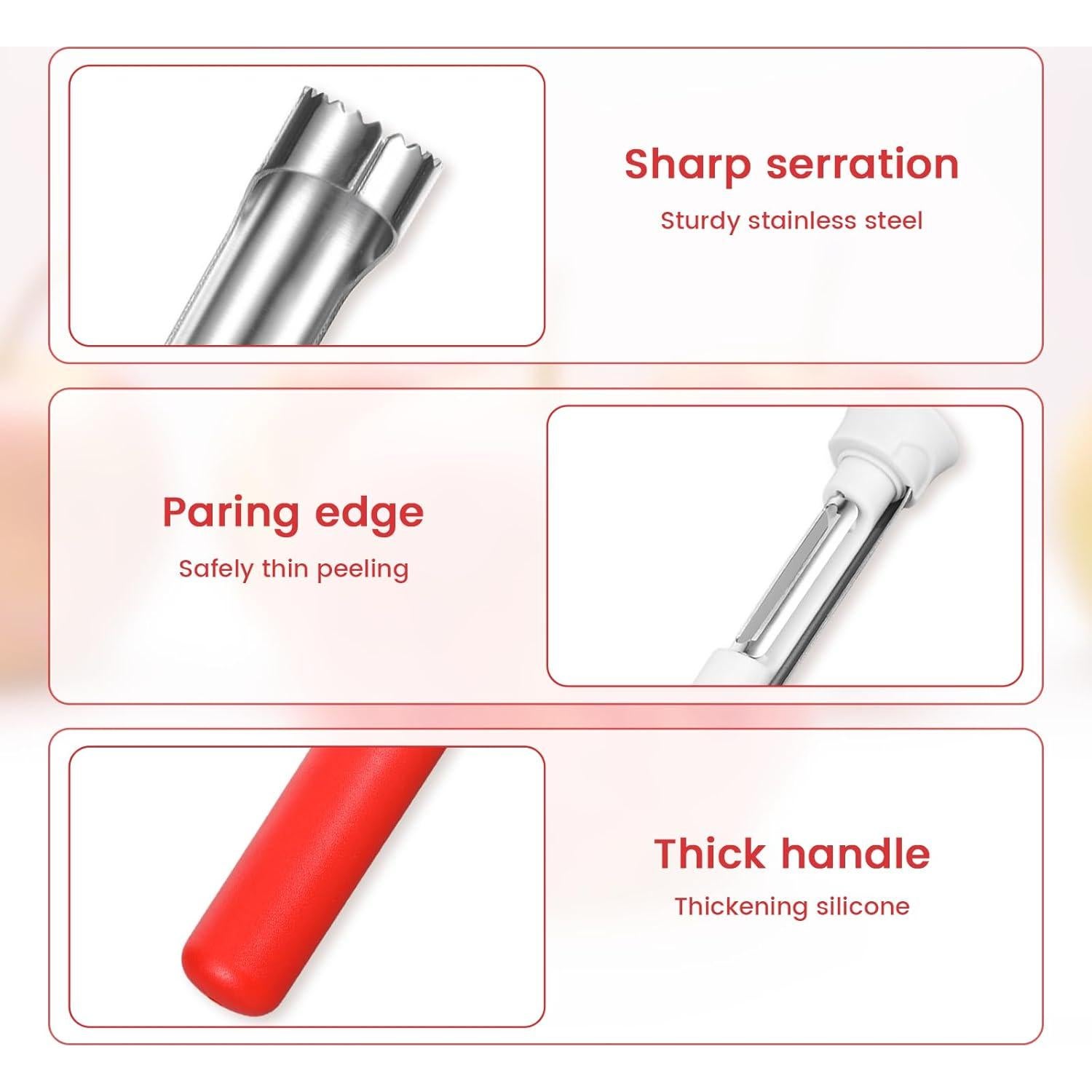 Descorazonador y Pelador de Manzana 2 en 1 Acero Inoxidable Rojo