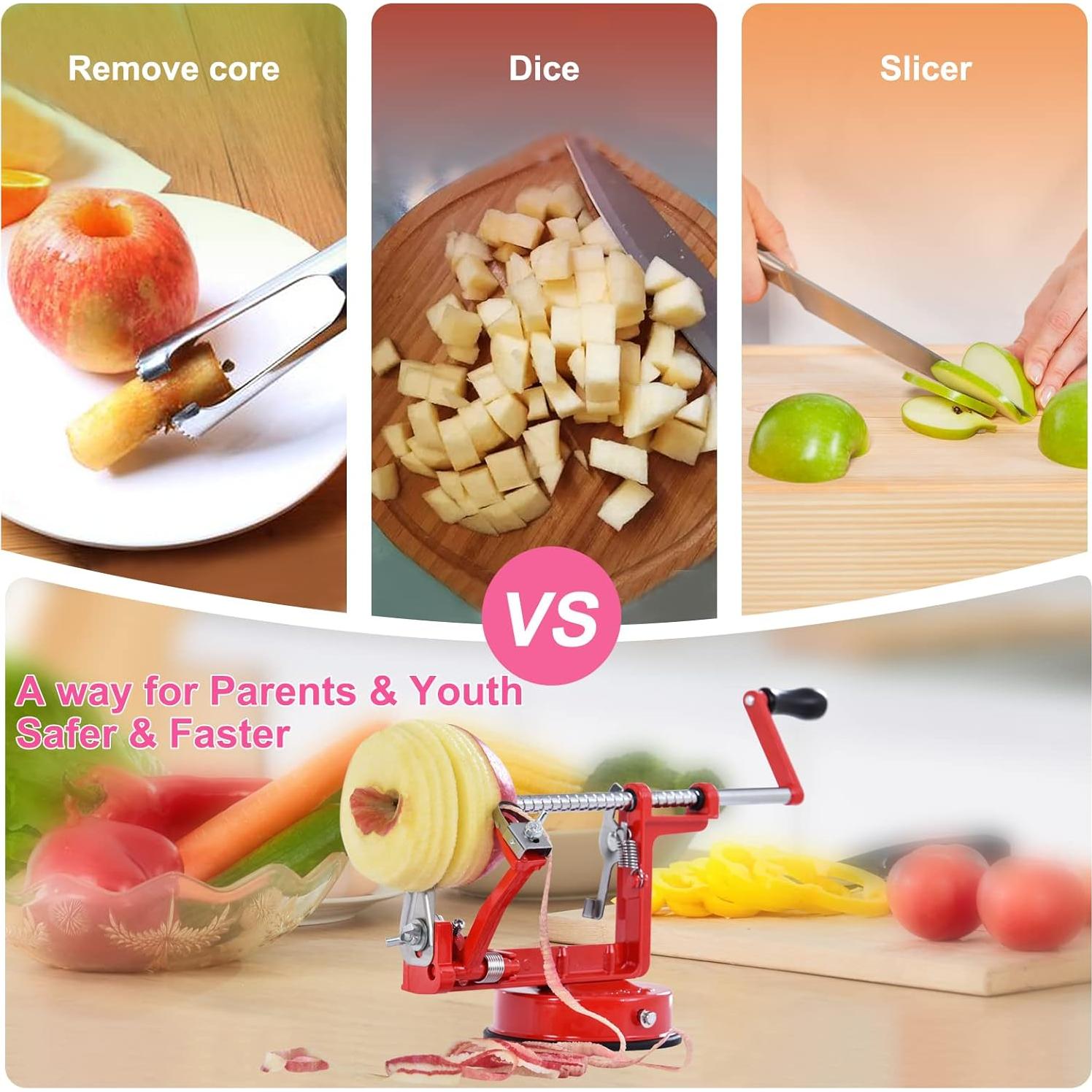 Pelador de Manzanas 3 en 1 Pautou Acero Inoxidable Rojo