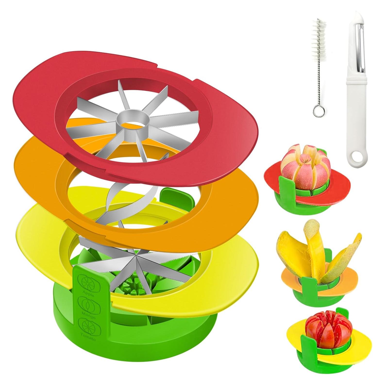 Cortador de Frutas 4 en 1 BIGOU con Pelador y Cepillo - Acero Inoxidable