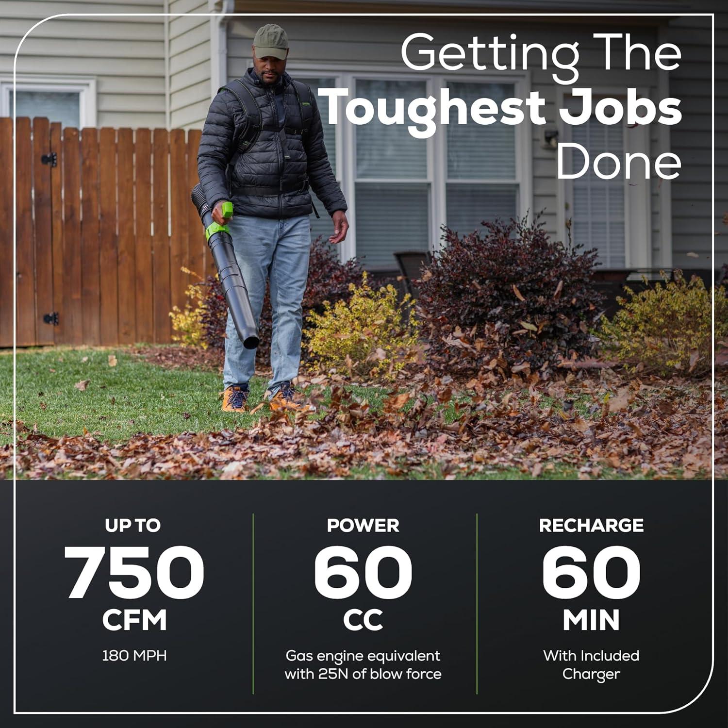 Soplador de Mochila Greenworks 80V 750 CFM Batería 4.0Ah