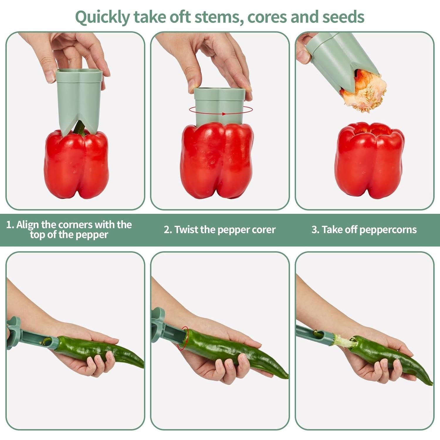 Removedor de Semillas de Pimiento DMwespe 3 Piezas 2 en 1