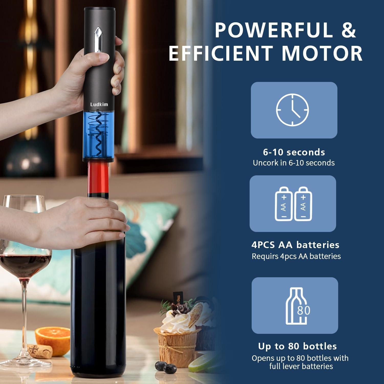 Juego Abridor de Vino Eléctrico Ludkim C011PRO con Aerador y Tapones