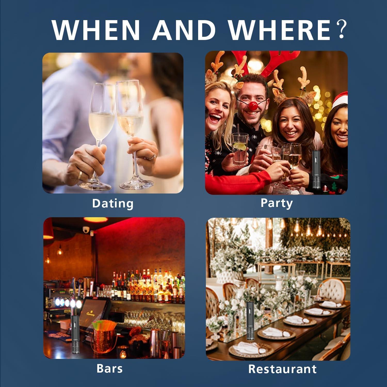 Juego Abridor de Vino Eléctrico Ludkim C011PRO con Aerador y Tapones