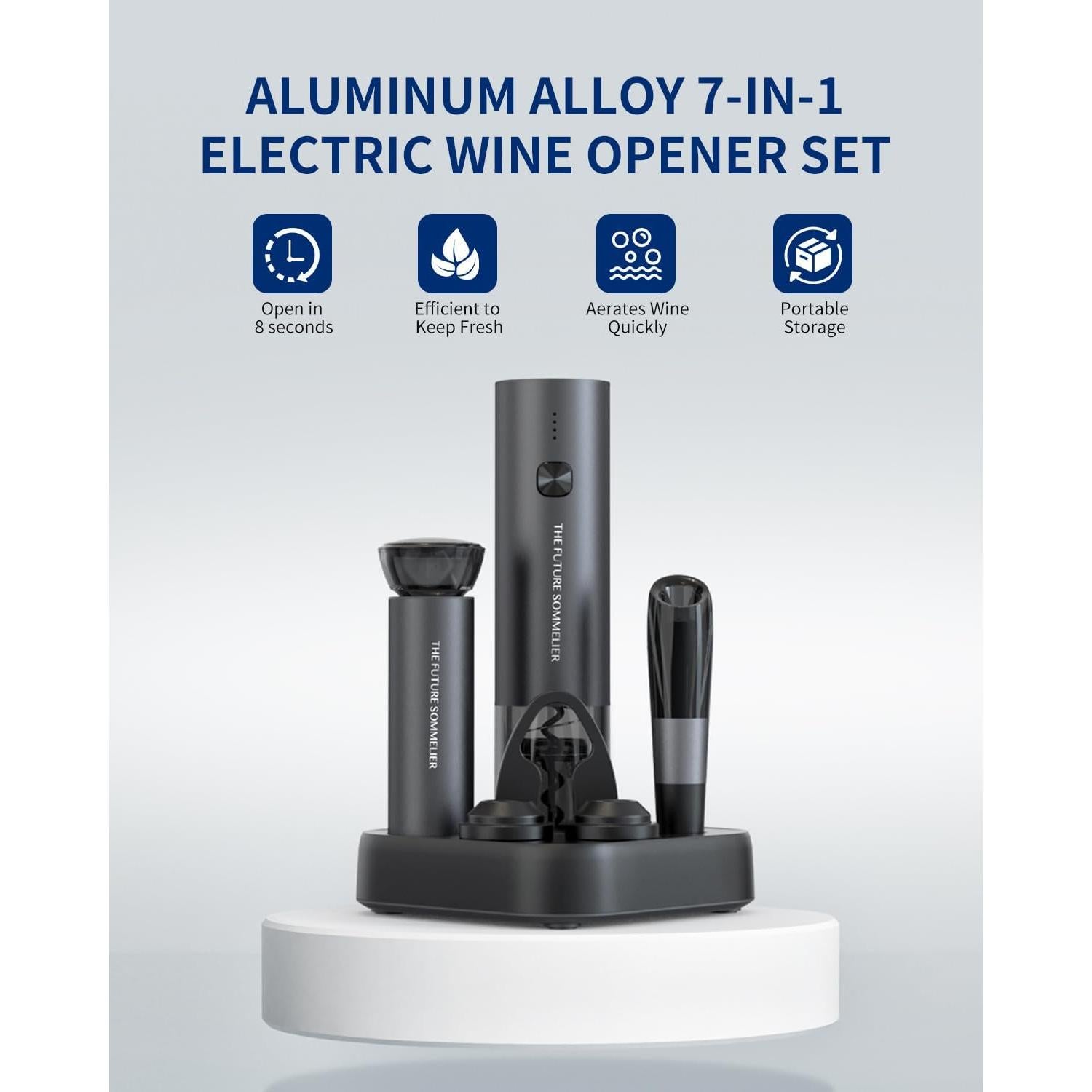 CIRCLE JOY Abrebotellas Eléctrico Recargable 7-en-1 con Accesorios