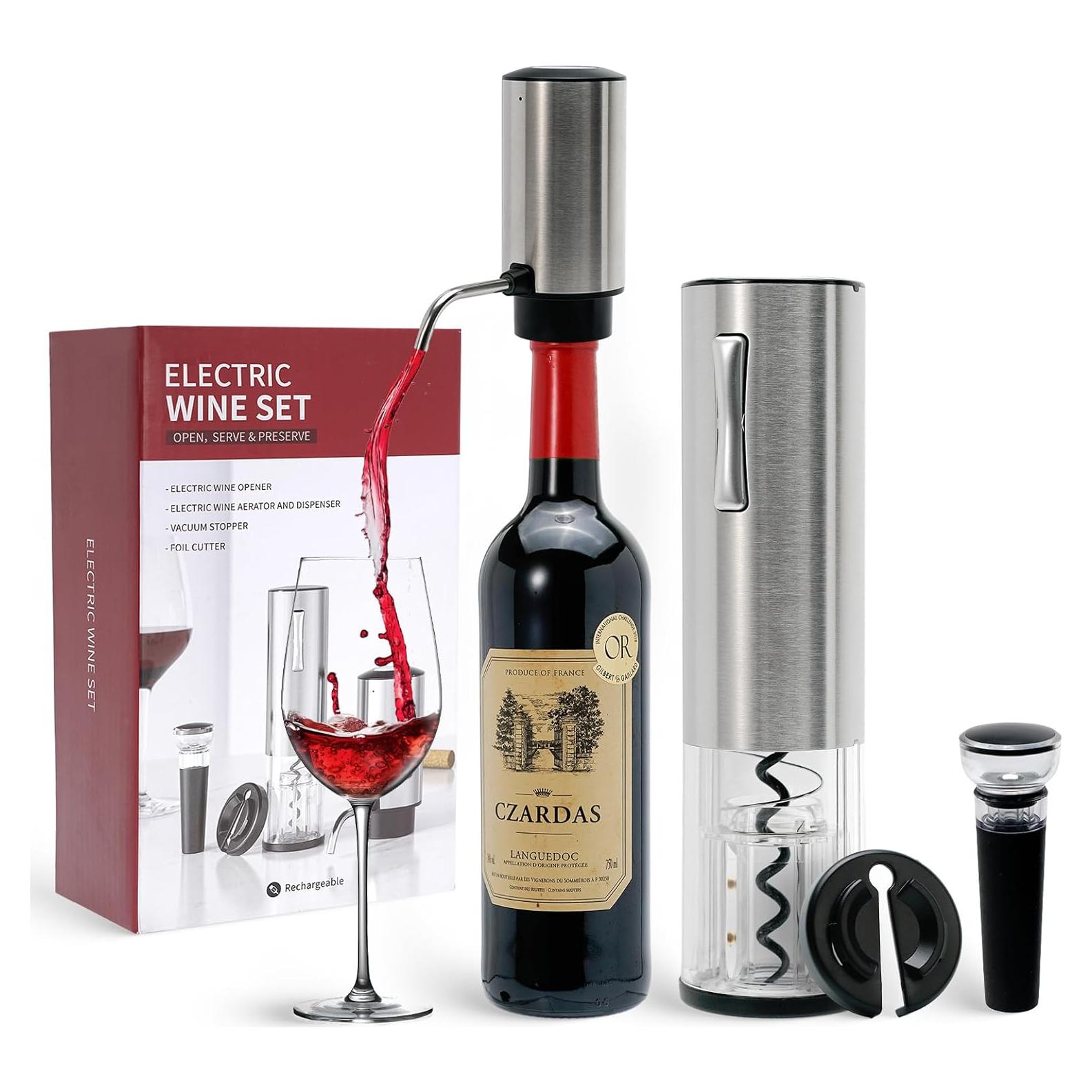 Abridor de Vino Eléctrico HSJAYAH con Aerador y Cortador