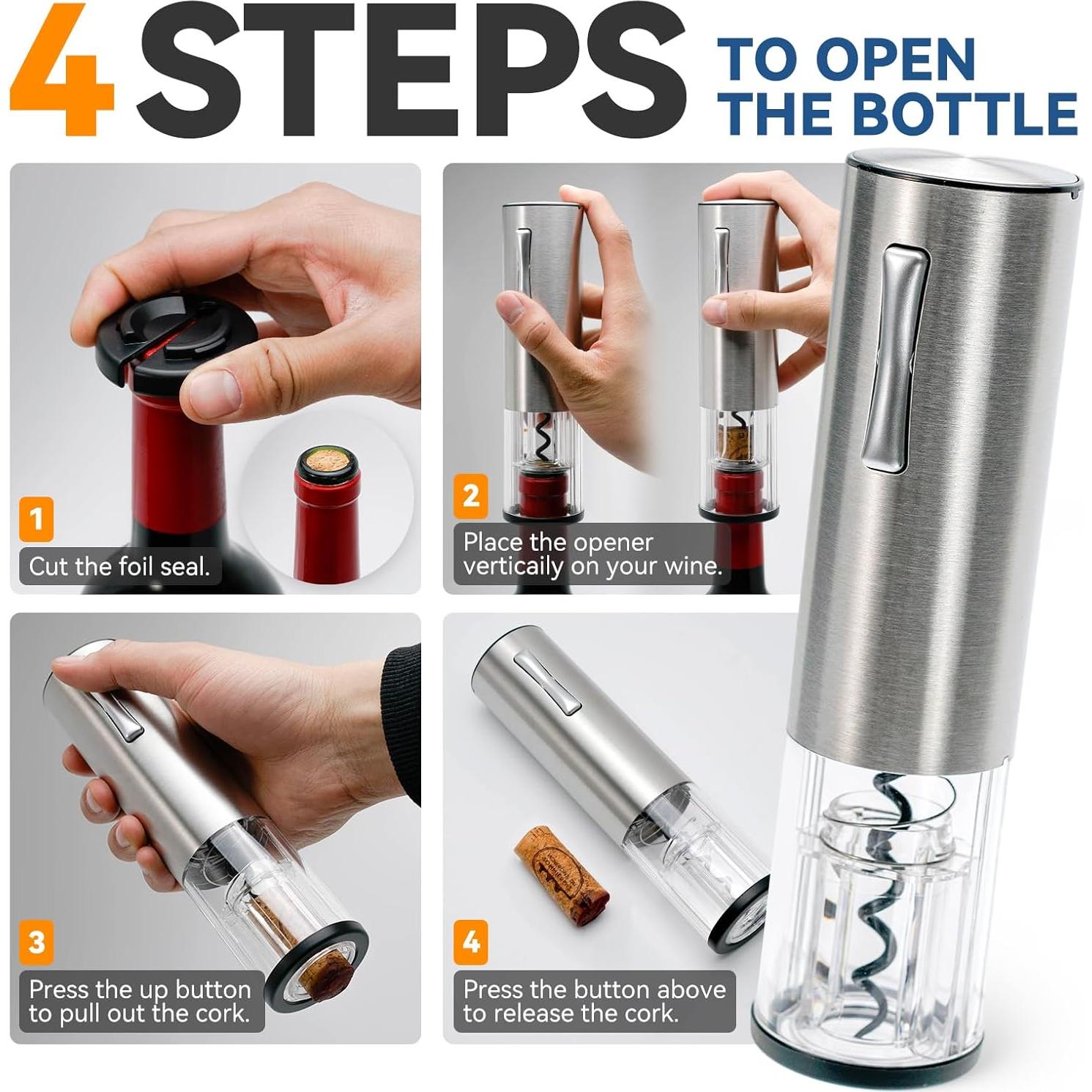 Abridor de Vino Eléctrico HSJAYAH con Aerador y Cortador