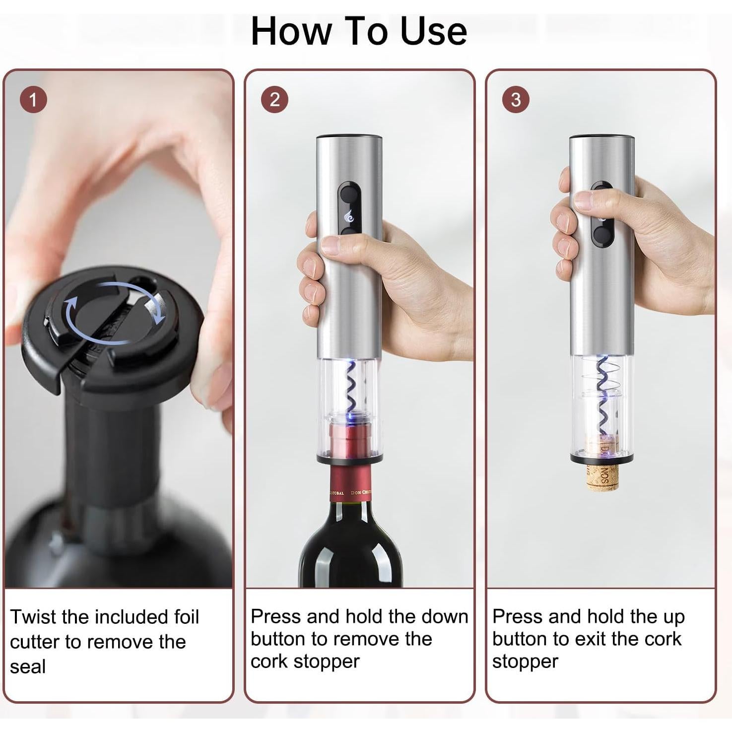 Abridor de Vino Eléctrico ELMWAY Recargable Acero Inoxidable