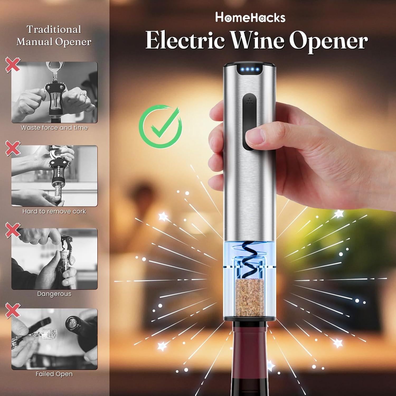 Abridor de Vino Eléctrico HomeHacks Recargable con Cortador