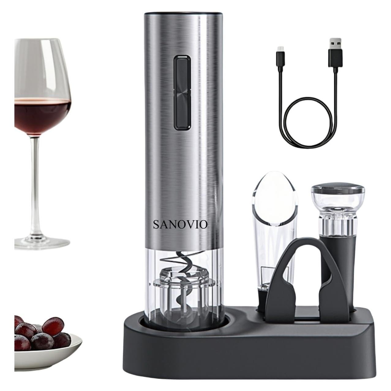Set de abridor de vino eléctrico 6 en 1 SANOVIO - Acero inoxidable
