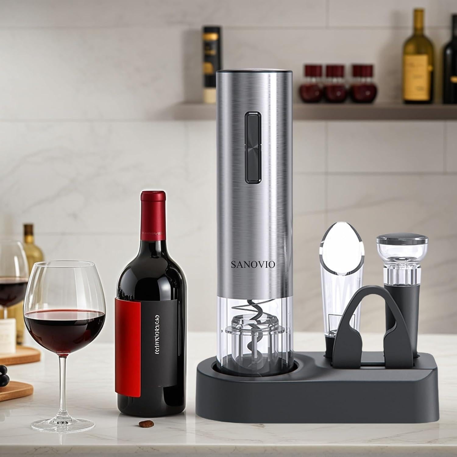 Set de abridor de vino eléctrico 6 en 1 SANOVIO - Acero inoxidable