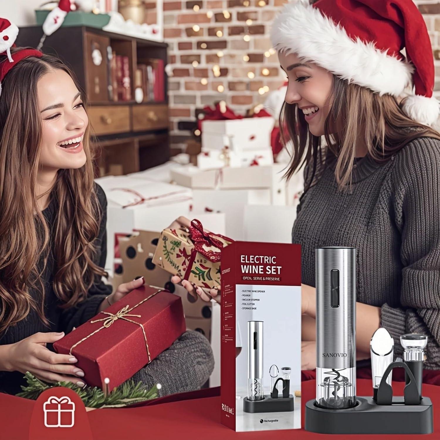 Set de abridor de vino eléctrico 6 en 1 SANOVIO - Acero inoxidable