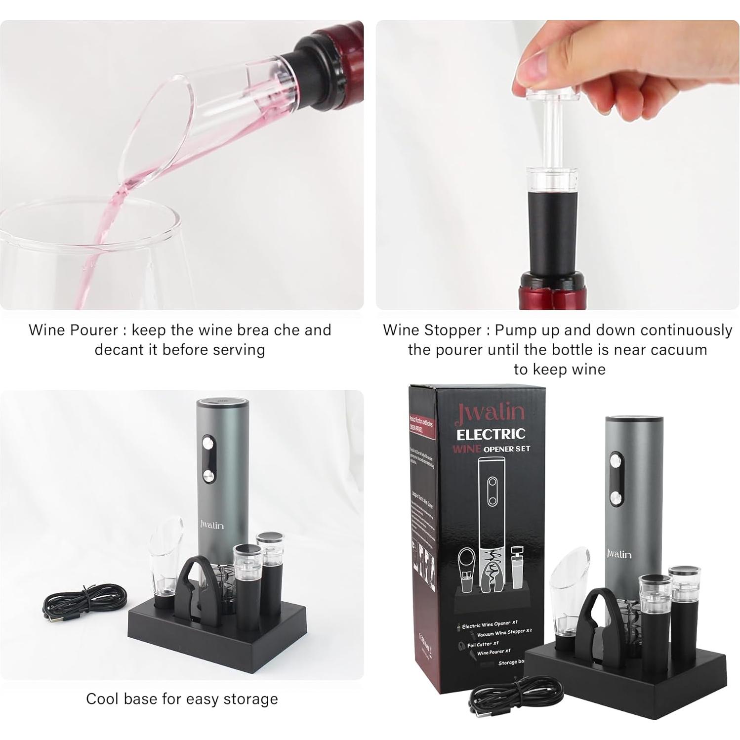 Juego de Abridor de Vino Eléctrico Jwalin 6 en 1 con Aerador