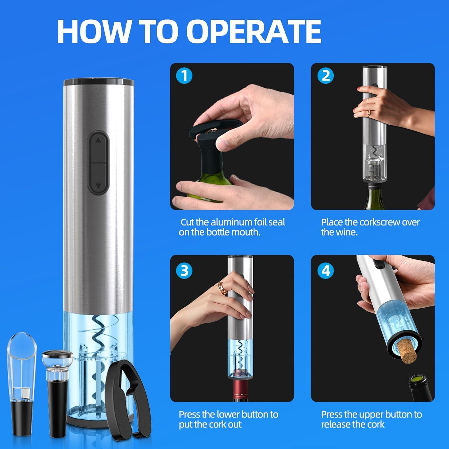 Abrebotellas de Vino Eléctrico Liuzouwin 5 en 1 Plata