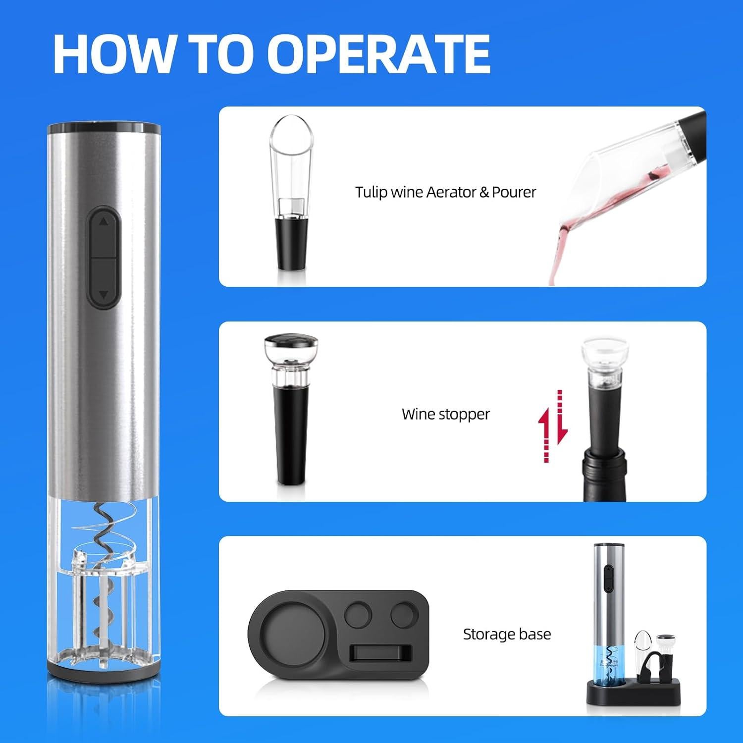 Abrebotellas de Vino Eléctrico Liuzouwin 5 en 1 Plata