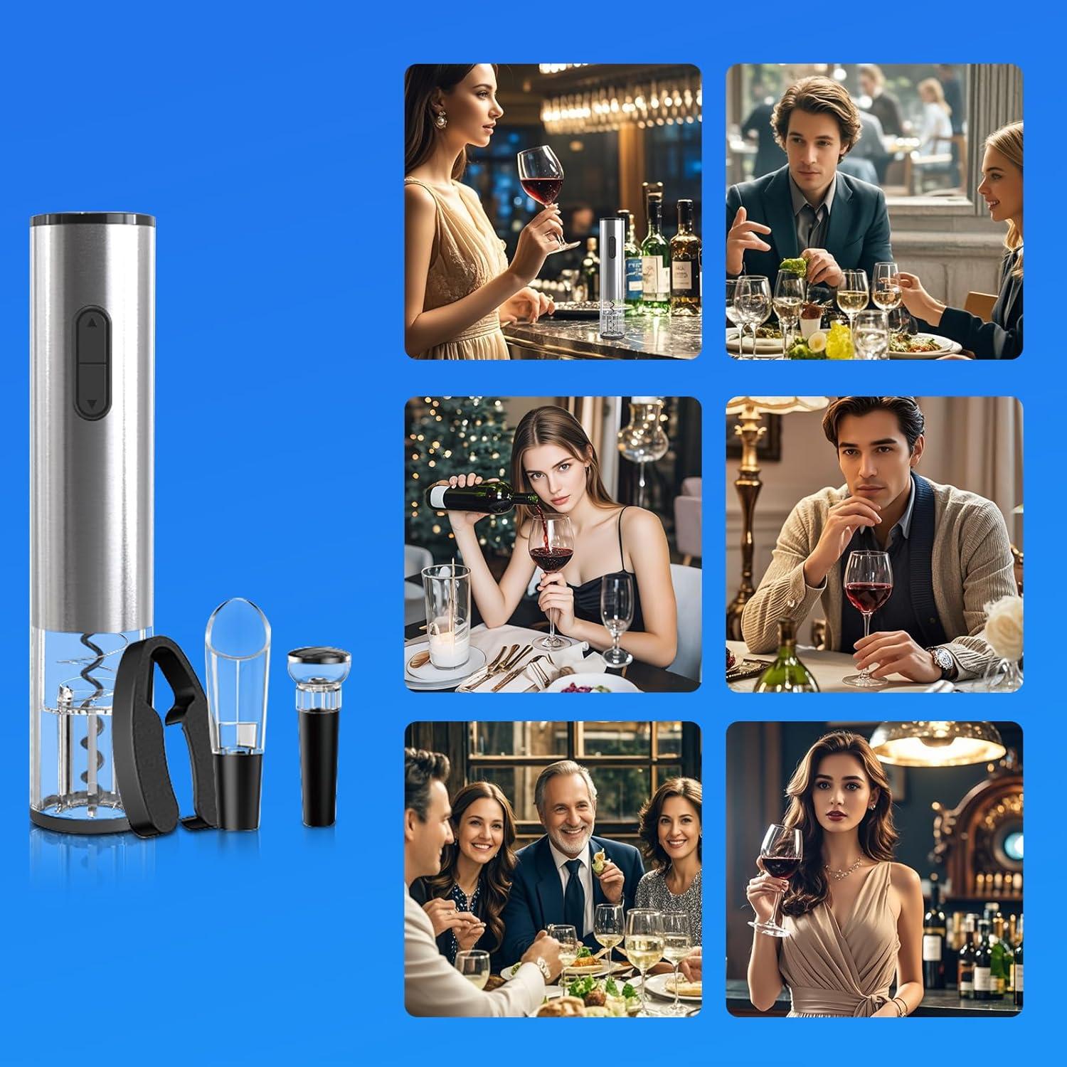 Abrebotellas de Vino Eléctrico Liuzouwin 5 en 1 Plata