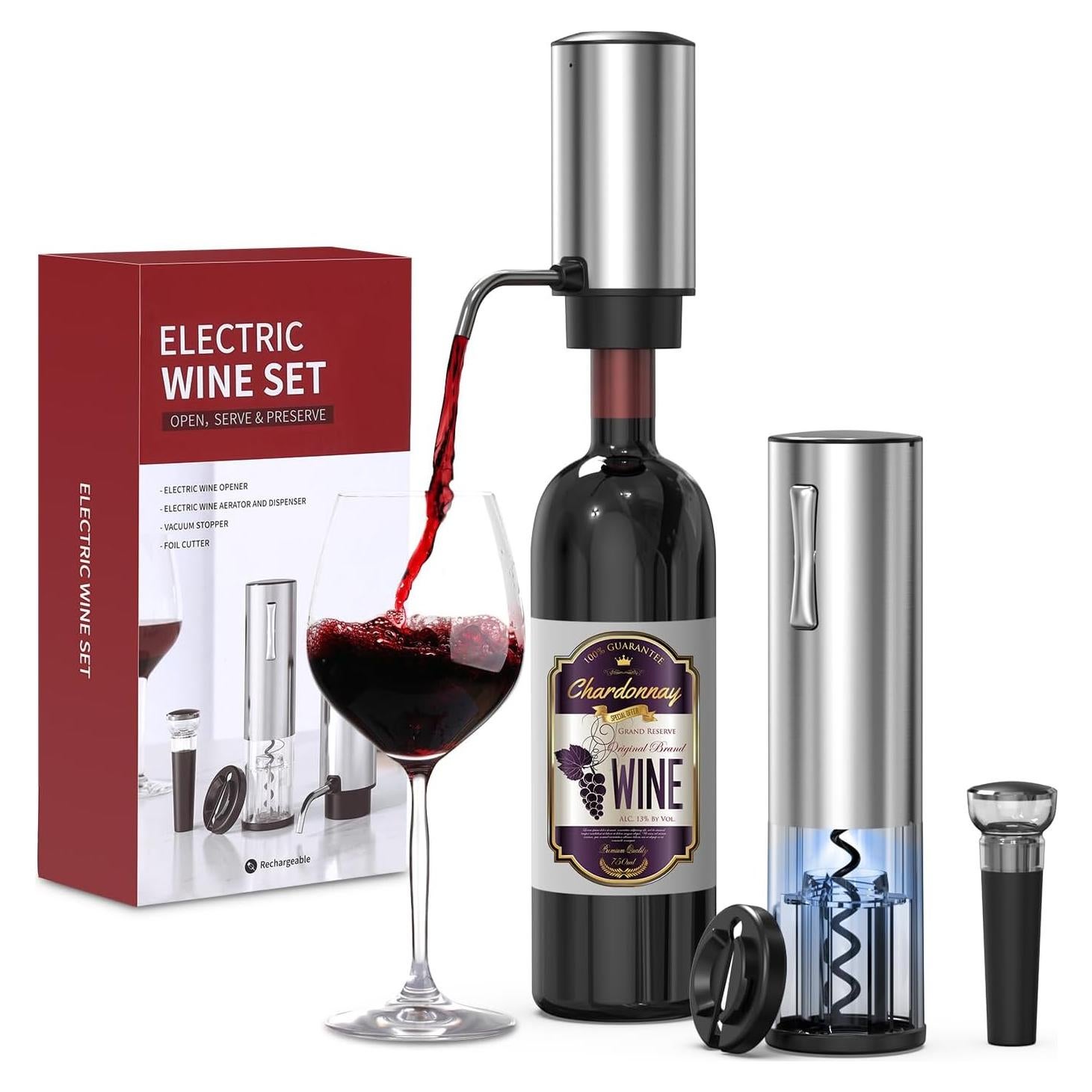 Abridor de Vino Eléctrico 4 en 1 PENTASPI - Recargable, Aerador, Cortador