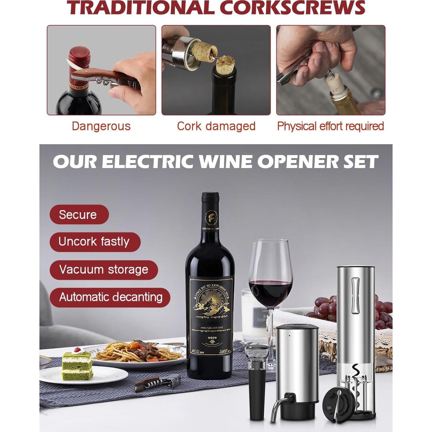 Abridor de Vino Eléctrico 4 en 1 PENTASPI - Recargable, Aerador, Cortador