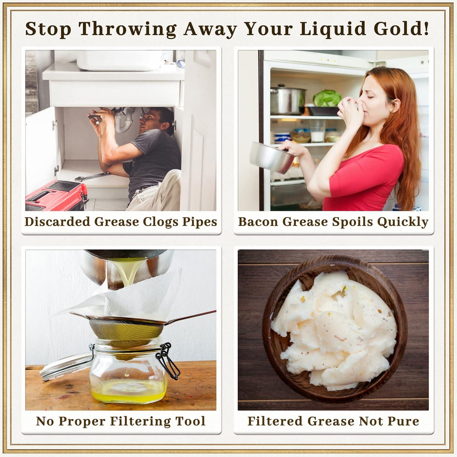 Contenedor de Grasa de Tocino Ayerphalo 1.36L con Colador y Espátula