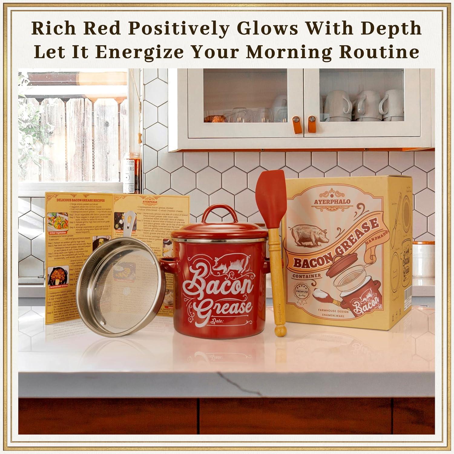 Contenedor de Grasa de Tocino Ayerphalo 1.36L con Colador y Espátula