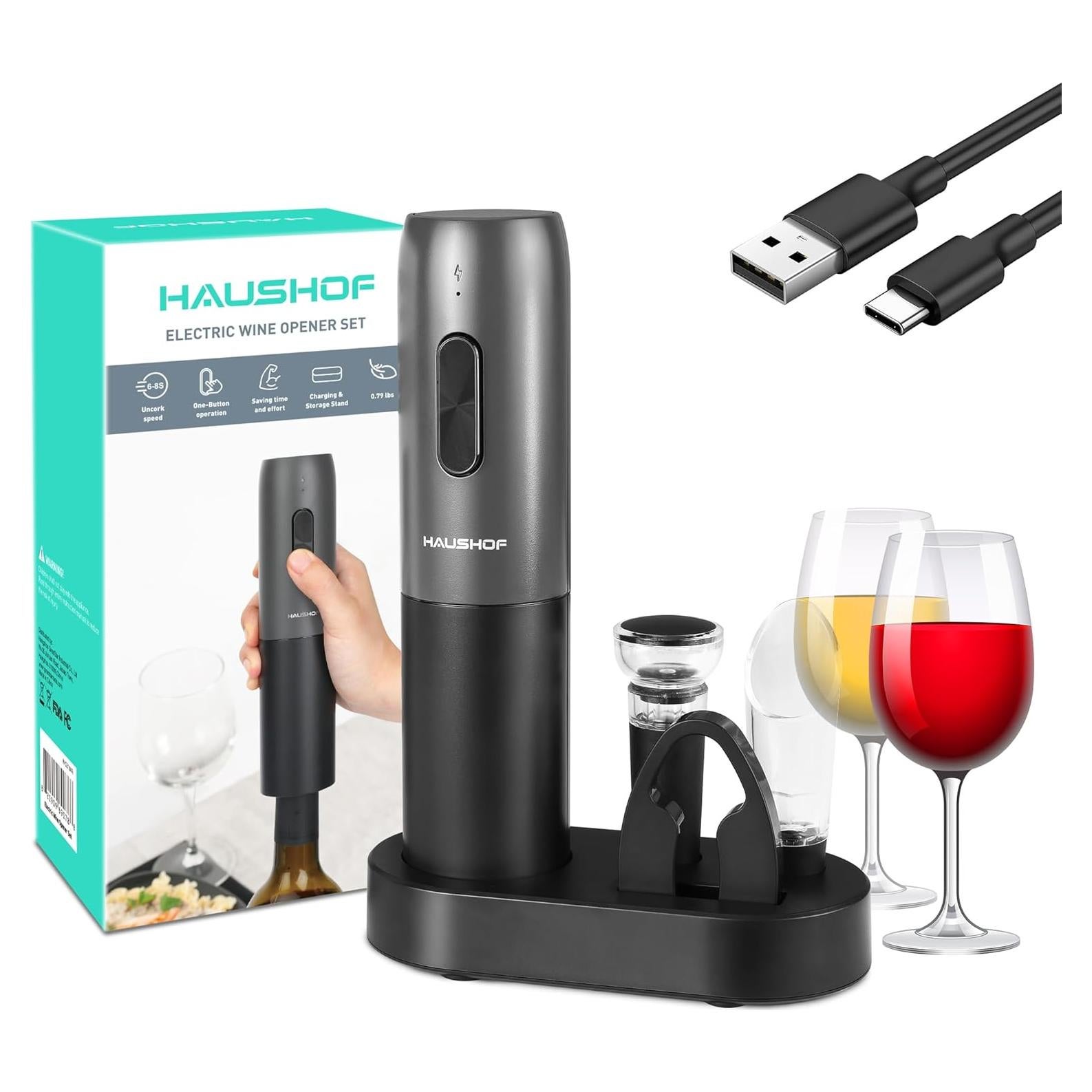 Abridor de Vino Eléctrico HAUSHOF con Accesorios y Base de Carga