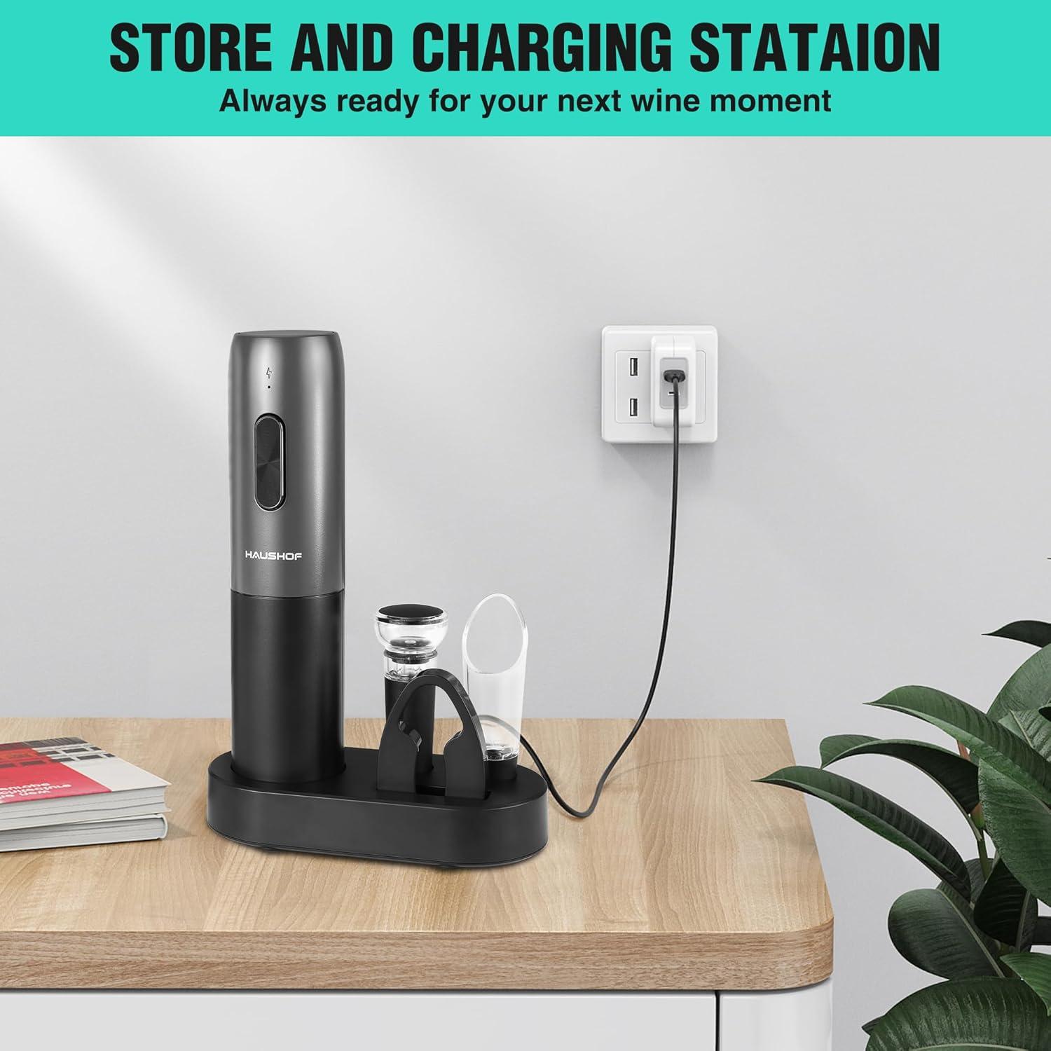 Abridor de Vino Eléctrico HAUSHOF con Accesorios y Base de Carga